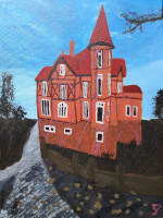 Acrylbild von einem alten Haus